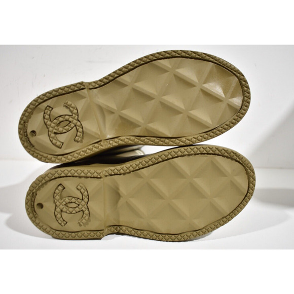 Chanel REV Dark Beige Caoutchouc White CC Logo High Pull On Rubber Rain Boots 40 - Picture 12 of 12